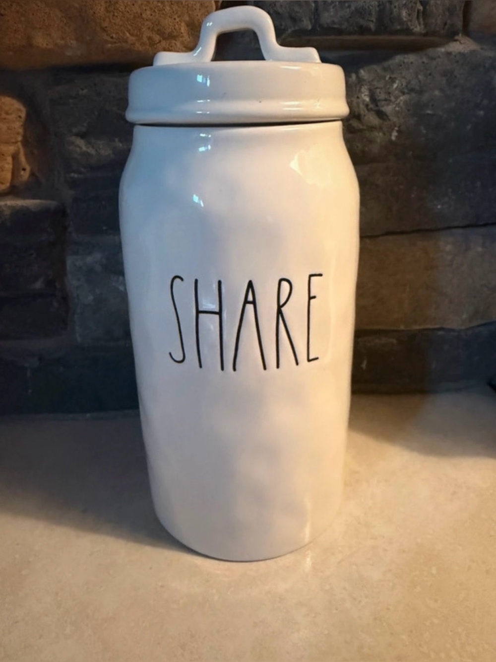 Rae Dunn White Ceramic 'SHARE' Canister with Lid